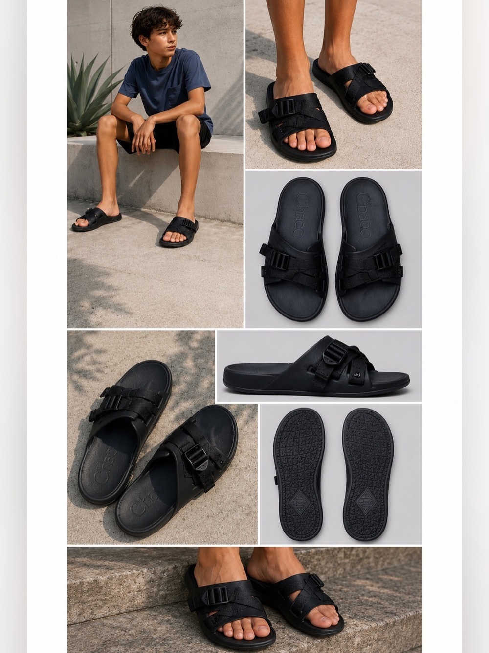 Chaco Black Adjustable Slide Sandals Youth Big Kids Size 5 Comfort Slides